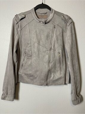 Blank NYC- Faux Suede Moto Jacket in Light Gray